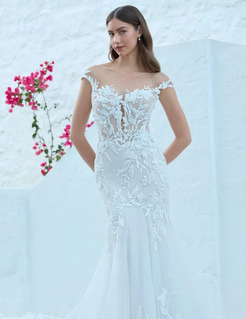 Brunette in White bridal dress