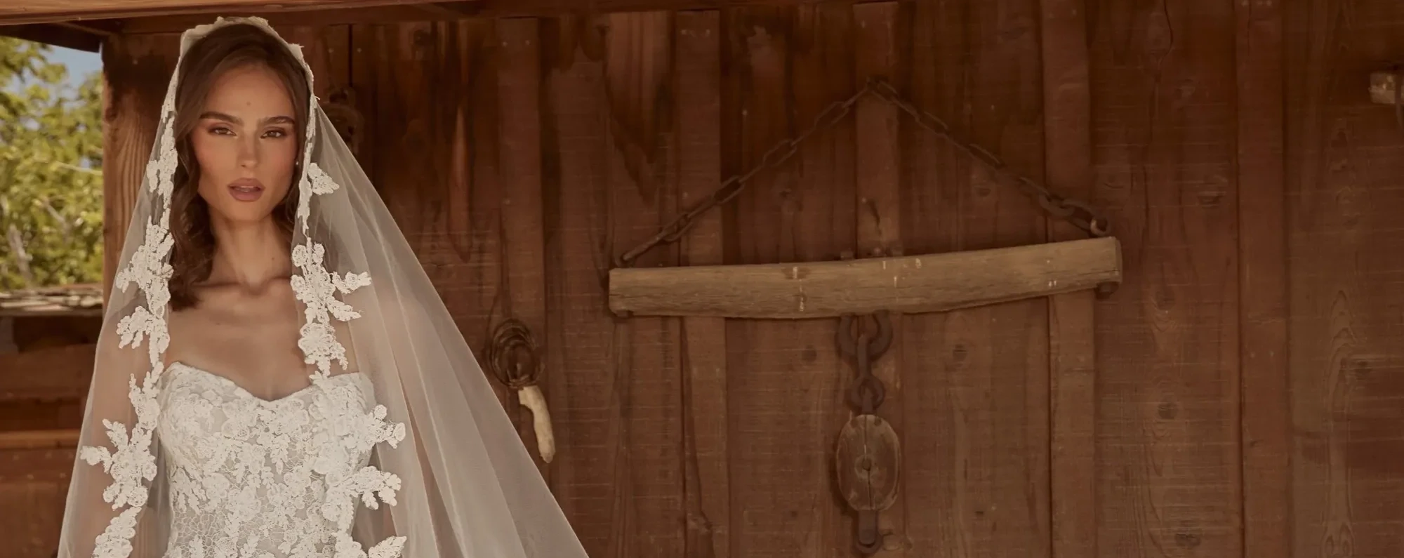 Brunette in White bridal dress