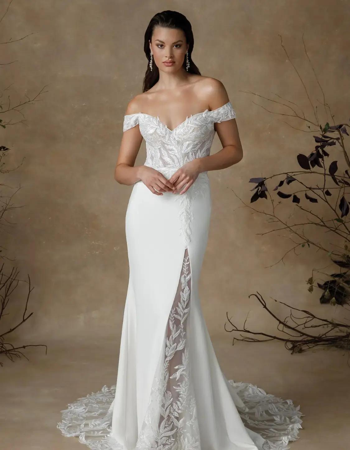 Brunette in White bridal dress