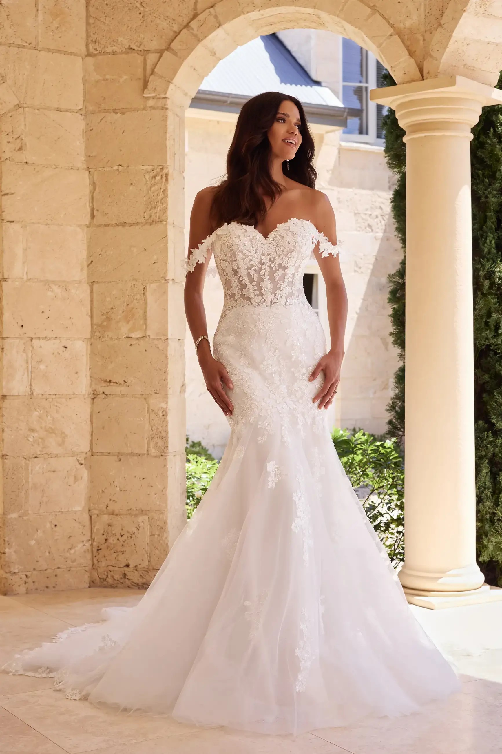 Blonde in Sophia Tolli dress